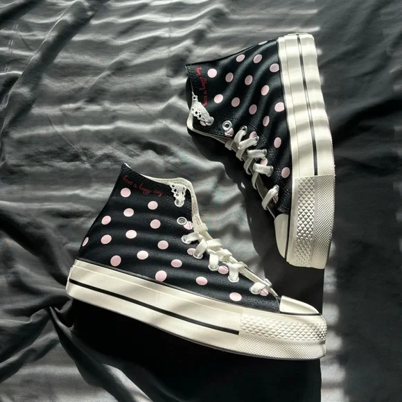 Pink Polka Dot Converse Sneakers - Picture 1 of 5